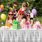 6 Pack 29 x108 Inch Silver Wave Foil Fringe Table Skirts Metallic Banner for Tinsel Streamer Garland Backdrop for Parade Floats, Mother's Day, Easter, Wedding, Birthday Party Decoration