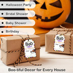 50 Pcs Halloween Tags with String, 2.1"×3.5" Ghost Paper Gifts Tags, Boo Trick or Treat for Candy, Halloween Gifts Tag Wrap for Party Favor - B07