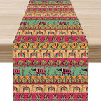 Boho Table Runner, Indian Bohemian Elephant Mandala Paisley Floral Hippie Art Print Table Center Decor for Home Kitchen Dining Patio Holiday Party Indoor Outdoor Table Decorations, 13"x36" Inch