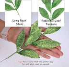 GREENTIME 12 Pack Artificial Green Glitter Leaves 13" Fake Christmas Picks Decorative Glitter Sticks for Vase Christmas Tree DIY Wreath Crafts Fireplace Decor