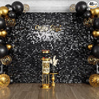 Qcity Black Shimmer Wall Backdrop 48PCS, Black Back Not See-Through Design, Square Sequin Glitter Backdrop Panel, Perfect for Outdoor Events, Birthdays, Wedding and Party Decoration