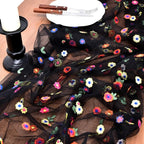 Joanlody Black Embroidery Daisy Fall Thanksgiving Table Runner 10ft Florals Seasonal Tulle Table Runner Holiday Kitchen Dining Table Decoration for Home Party Indoor