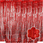 5 Pack Red Foil Curtain Backdrop 3.2ft x 9.8ft Metallic Tinsel Foil Fringe Curtains Streamer Photo Booth Backdrop for Birthday Party Engagement Bachelorette Party Decorations (Red)