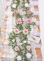 Waipfaru Artificial Flower Garland, 6.07ft Eucalyptus Garland with Flowers for Wedding Reception Table Mantle Room Decor (Rose Pink)