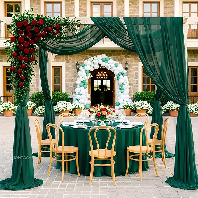 Wedding Arch Draping Fabric 29" x 19Ft Sheer Drapes for Backdrop Wedding Ceremony Reception Ceiling Decor Curtain Baby Bridal Shower Decoration (Hunter Green, 3 Panels)