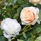 Waipfaru 6.07Ft Eucalyptus Greenery Garland with Flowers, Dusty Blue and White Rose Flower Vines for Wedding Table Runner Centerpieces Backdrop Room Decor
