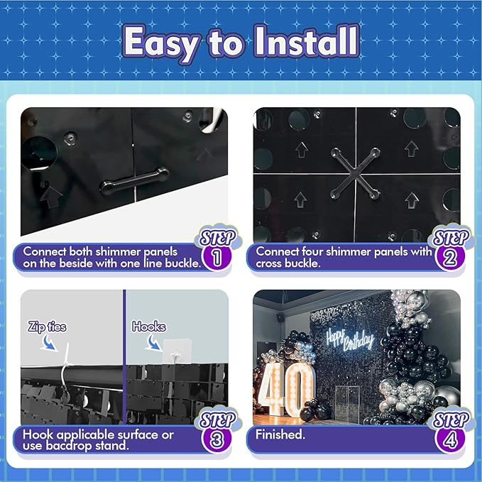 Qcity Orange Shimmer Wall Backdrop 36PCS, Black Back Not See-Through Design, Square Sequin Glitter Backdrop Panel, Perfect for Outdoor Events, Birthdays, Wedding and Party Decoration
