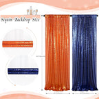 ShinyBeauty Navy and Orange Backdrop - 2FTx8FT Blue Photo Backdrops, Sequin Curtains, Glitter Fabric for Happy Birthday Parties and Events Halloween Decor