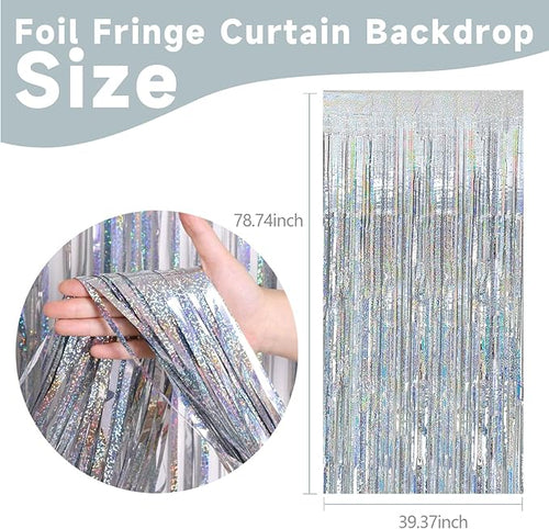 2 Pack Silver Glitter Backdrop Party Decorations Tinsel Streamers Foil Fringe Curtains Shimmer Wall Backdrop Christmas Birthday Bachelorette Party Wedding Decor Supplies