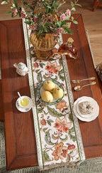 patdrea Designer Elegant French Floral Velvet Table Runner, Fresh Green with Orange Blossoms Pattern Table Mat, Decoration for Kitchen Dining Coffee Table Cabinet Banquet Thanksgiving,12"*71"