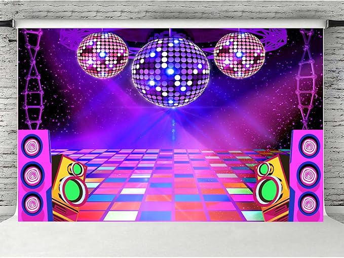 Dance Party Backdrop Retro 80s 90s Theme Stage Dance Ball Music Birthday Party Decoration DJ Photography Background 15 x 10 ft for Baby Shower Picture Photo Shoot Polyester Fabric,Purple