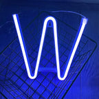 LED Blue Neon Letter Signs Night Light Battery or USB Operated LED Marquee Letters Neon Art Decorative Lights Wall Decor for Children Baby Room Christmas Wedding Party Decoration (W)