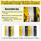 3 Pack 29 x108 Inch Black Gold Silver Foil Fringe Table Skirts Metallic Banner for Tinsel Streamer Garland Backdrop for Parade Floats Wedding Thanksgiving Birthday Christmas Halloween Party Decoration