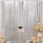 Eternal Beauty Sequin Backdrop Curtains, 2x8 Ft-2 Panels Silver Back Drop for Shimmer Photography Party Wedding Birthday Decor