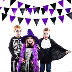 Purple and Black Party Decorations Metallic Fabric Triangle Pennant Banner Flag Bunting Garland for Graduations Birthday Retirement Wedding Baby Shower Bachelorette Halloween Outdoor Party Supplies