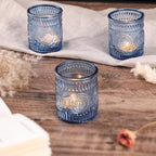 24 Pcs Blue Votive Candle Holders, Glass Tealight Candle Holders for Home Decor, Wedding Table Centerpiece, Birdal Shower, Party