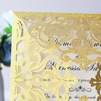 Hosmsua 50PCS Personalized Gold Laser Cut Wedding invitation Cards With Envelopes 6.3 x 6.3 Inch Hollow Lace Rose Invitation Pocket for Engagement Wedding Bridal Shower Invite (Gold Glitter)
