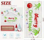 Merry Christmas Hanging Door Sign, Crazy Funny Green Festive Wooden Wall Welcome Decor Winter Farmhouse Style Outdoor Indoor Xmas Tree Ornaments for Home Office Holiday Party