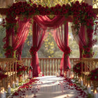 PARTISKY Wedding Arch Draping Fabric, 2 Panels Burgundy Sheer Backdrop Curtain Tulle Fabric Drapery for Arbor Wedding Archway Ceremony Party Ceiling Decor Backdrop