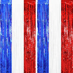 2 Pack Red White and Blue Tinsel Foil Fringe Curtains, 4th of July Decorations, Metallic Tinsel Party Streamers Backdrop for Patriotic, Memorial Day, Independence Day Party Decorations