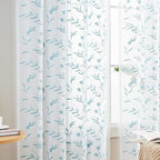 Sheer Curtains Floral Embroidery White-Blue 84 Inch Long Rod Pocket Lace Drapes for Living room, Bedroom, 2 Panels, 52"x84", Semi Voile Pattern Outdoor Window Treatment Sets for Yard, Patio, Parlor.