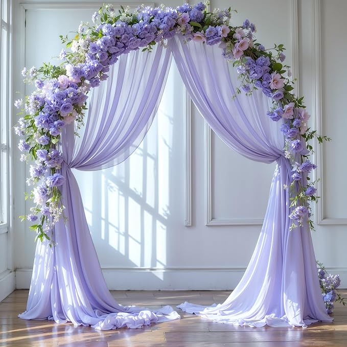 Wedding Arch Draping Fabric,2 Panels 18FT Purple Sheer Chiffon Curtain Drapes 6 Yards for Wedding Ceremony Birthday Party Decoration