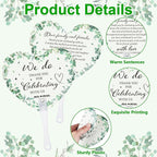 60Pcs Wedding Fan Gifts for Guests Greenery Handheld Fan with 1 Wedding Table Sign, Greenery Wedding Favors Thank You Fans for Guests Hostess Gifts Plastic Handheld Heart Shape Fan Green Leaf Pattern