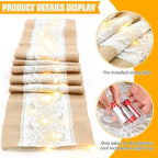 Xinnun 6 Pack Burlap Table Runner with LED String Lights, Modern Rustic Lace Natural Vintage Boho Jute Wedding Table Decor for Farmhouse Thanksgiving Christmas(Wedding Lace LED,12x108 Inches)