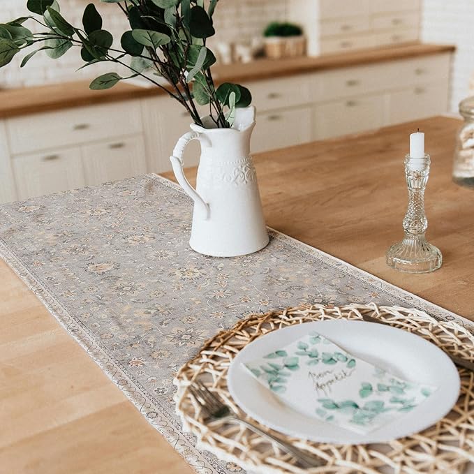 Snycler Table Runner Boho Table Runners Vintage Elegant Farmhouse Table Center Linen Decor for Home Dining Party Entrance (13x48 Inch) Gray