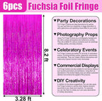 6 Pack Rose Red Foil Fringe Curtain Backdrop, 3.28Ft x 8.2Ft Metallic Tinsel Foil Fringe Streamer Curtains for Photo Booth, Birthday, Wedding, New Year Party Decorations