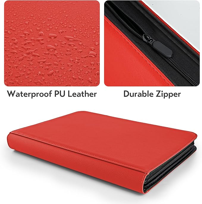 Card Binder 9 Pocket for 360 Cards - Premium Trading Card Binder with Sleeves Protection, Side Loading Card Collection Binder for TCG, MTG, YGO, One Piece Collectible Cards (Red)