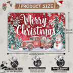 Christmas Truck Metal Tin Sign Merry Christmas Sign Funny Snowman Tin Sign Christmas Tree House Decoration for Indoor Home House Decor Party Supplies 8x12Inch