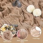 Asee'm 6pcs Cheesecloth Table Runner 120 Inches Long Nude Boho Gauze Cheese Cloth Runner 10FT Rustic Sheer Table Runners for Christmas Wedding Party Baby Shower Spring Easter Decoration