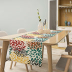 Green Red Dahlia Flower Table Runner Chrysanthemum Geometric Kitchen Dining Bedroom Living Room Table Decor for Indoor Outdoor Home Party, 13x120 Inch