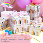 Yarcony Birthday Candle Wrapping Paper Roll - 17Inch X 33Feet - Elegant Rainbow Gold Foil Candles Gift Wrap Paper for Girl's Birthday, Christmas, Holiday, Party and Sophisticated Celebration