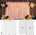 10×8ft Tulle Backdrop Curtains with Lights String - 300LED Fairy Lights Sheer Curtain Backdrop for Weddings Baby Shower and Birthday Party Decorations(6 Panels 5×8ft)