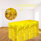 Gold Streamers Party Decorations, 2 Packs Gold Table Skirts Metallic Foil Fringe Tinsel for Birthday Float Parade Mardi Gras Graduation Party Supplies -29x108Inch
