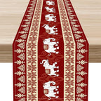 Boho Elephant Table Runner, Vintage Tribal Traditional African Animals Ethnic Folk Red Table Center Decor for Home Kitchen Dining Patio Holiday Party Indoor Outdoor Table Decorations, 13"x108" Inch