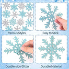 Winter Snowflake Cutouts - Glitter Paper Snowflake Decorations - 50Pcs Blue & Silver Double-Side Christmas Cutouts for Holiday Winter Wonderland Bulletin Board, Frozen Party Decor
