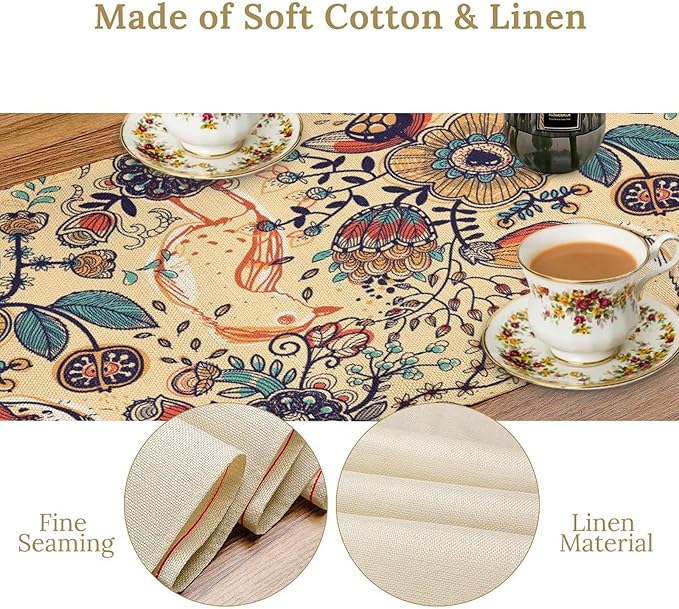 Vintage Paisley Table Runner, Boho Beige Paisley Flower Leaves Print Table Runner for Home Party Patio Indoor Outdoor, 13x36inch