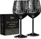 Stainless Steel Wine Glasses - Set of 2 Etched 16 oz Metal Goblets, Unbreakable Rose Gold Cups for Camping, Travel, Outdoor Events, Picnics, Luxury Wine Gifts for Women and Men