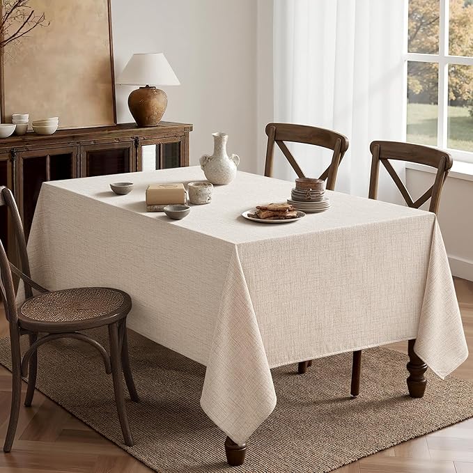 MIULEE Ivory-Black Linen Tablecloth 60x104 Inch Rectangle Table Cloth Waterproof,Stain Resistant & Wrinkle Resistant for Dining Party Wedding