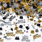 VHUWE Happy Birthday Confetti, 1.6 oz Black Gold Silver Cake Balloon Star Goblet Bottle Glitter Confetti for Happy Birthday Party Decorations Boys Girls Kids Women Men Birthday Table Decorations