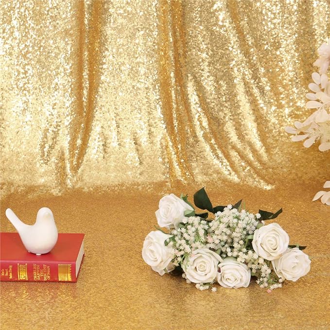 Eternal Beauty Gold Sequin Backdrop, 7x7 Ft Glitter Background Curtains for Shimmer Photography Party Wedding Birthday Back Drop Decor