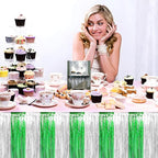 3 Pack 29x108 Inch Silver Green Foil Fringe Table Skirts Metallic Banner for Tinsel Streamer Garland Backdrop for Parade Floats Wedding Thanksgiving Birthday Christmas Halloween Party Decoration