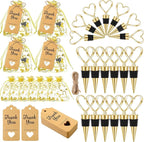 Buryeah 24 Set Wedding Heart Shaped Wine Stopper Party Favors Bulk Beverage Bottle Stopper Wine Cork Love Design Souvenirs for Guest with Sheer Bag Labels Rope Gift for Engagement Bridal Shower, Gold