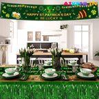 6 Pack 29x108 Inch Metallic Foil Fringe Tinsel Table Skirts Banner for Rectangle Tables Streamer Backdrop for Wedding, Birthday, Parade Floats, St Patrick Day Party Decoration(New Green)