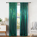 ShinyBeauty Sequin Backdrop 4 Pieces Iridescent Green Sequin Curtains Panels Photograph Backdrops Shimmer Background Christmas Birthday Party Decor Glitter Curtain (2Ftx8Ft)