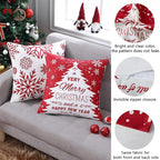 Christmas Pillow Covers 20x20 Set of 4 Farmhouse Christmas Tree Throw Pillow Case Snowflake Reindeer Decoration for Winter Holiday Decor Throw Cushion Case for Home Sofa Couch, Red and White