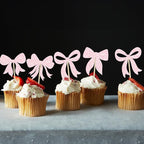 Gyufise 36Pcs Bow Cupcake Toppers Glitter Girls Birthday Decorations Bowknot Cupcake Picks Bow Tie Birthday Decorations Bow Cake Toppers for Bridal Baby Shower Bachelorette Party Supplies Light Pink